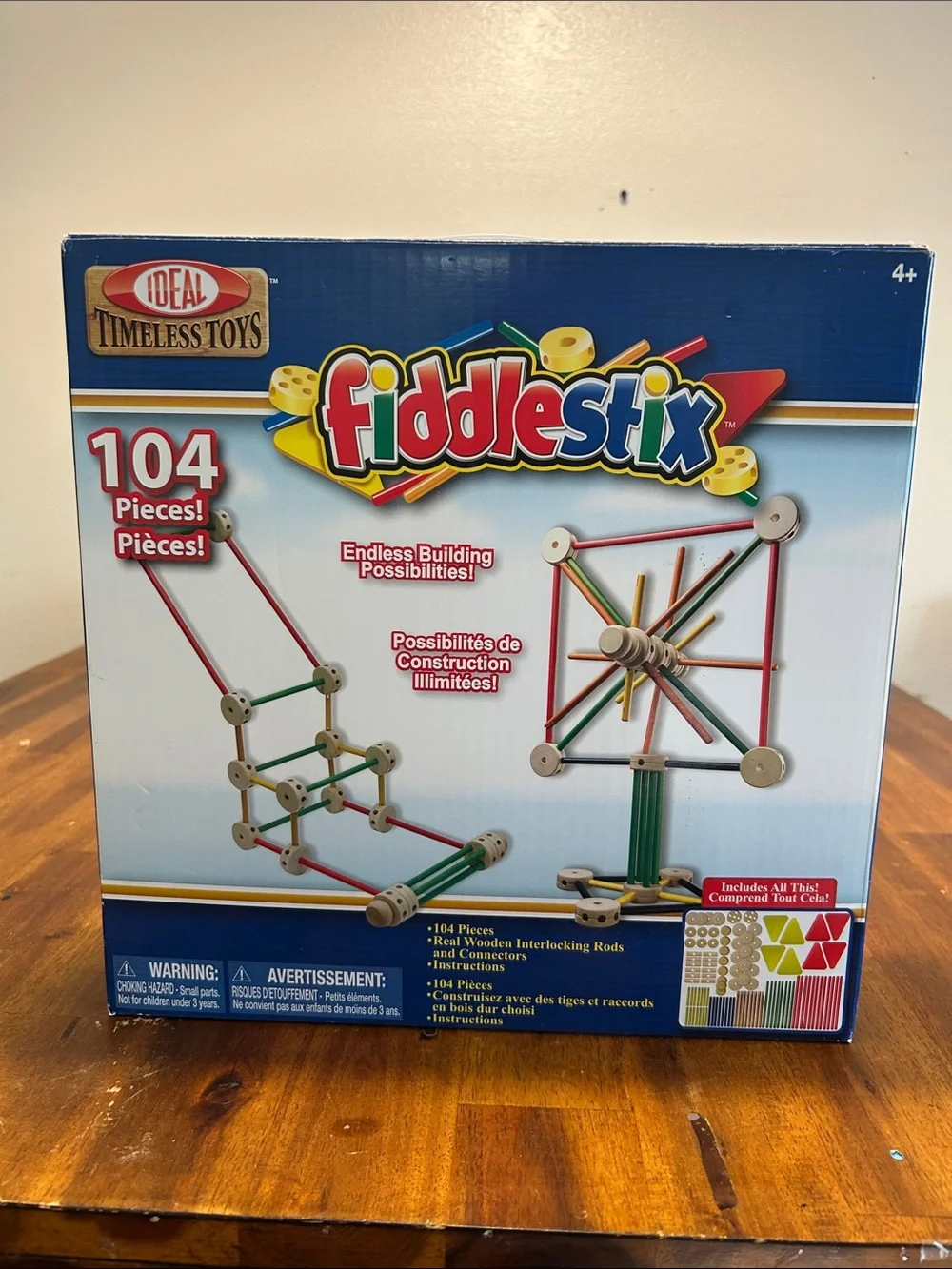 Ideal Fiddlestix Wood Building Set - Red, Green, Yellow, Blue 2014 (98 pieces)